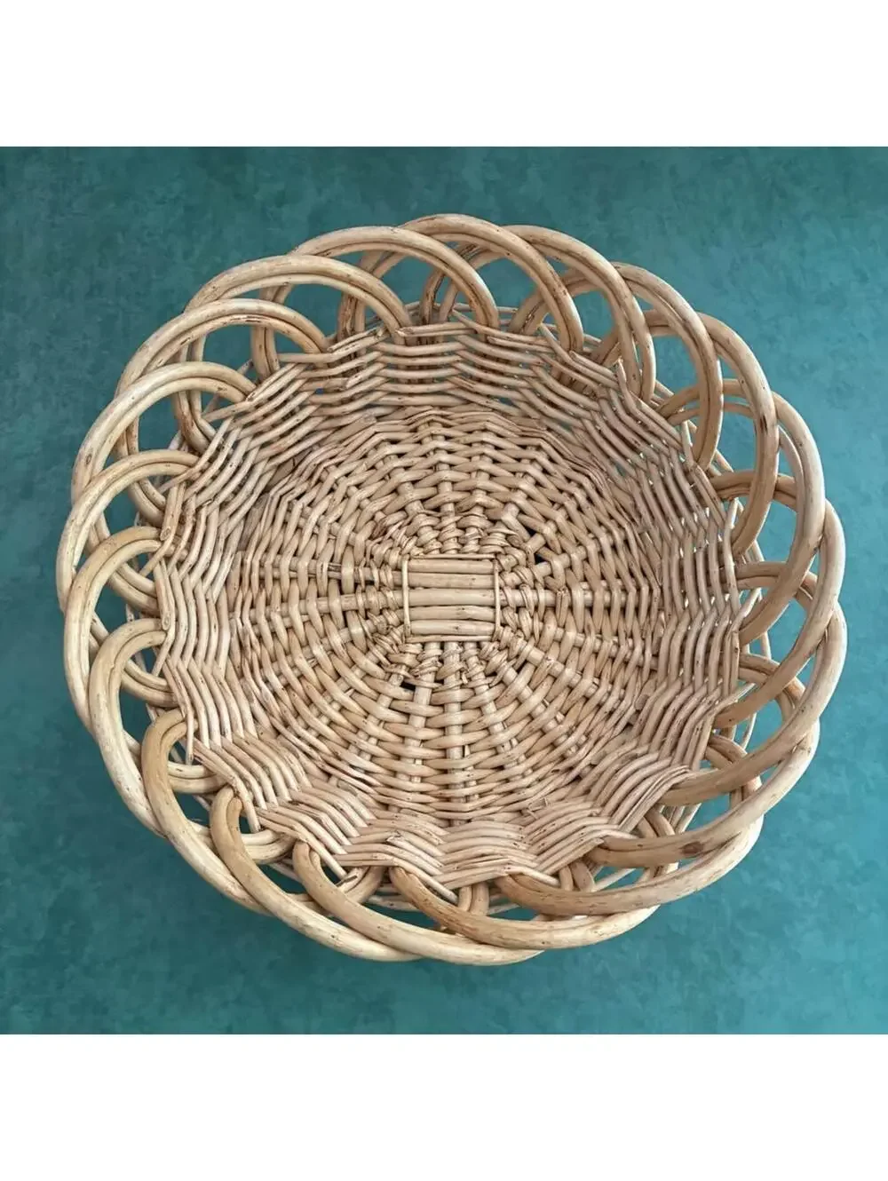 Vintage Crate & Barrel Willow Wicker Basket Open Loop Rim 12” Bowl